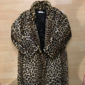 Calvin Klein Faux Fur Leopard Coat